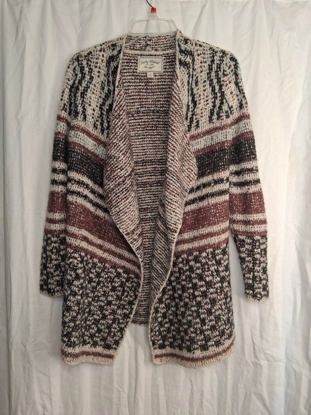 Lucky Brand Open-Front Marled Cardigan in Cream, Brown & Black